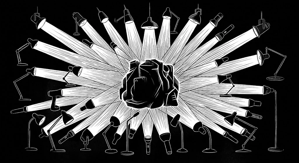 Des dizaines de lampes braquées sur une même pierre